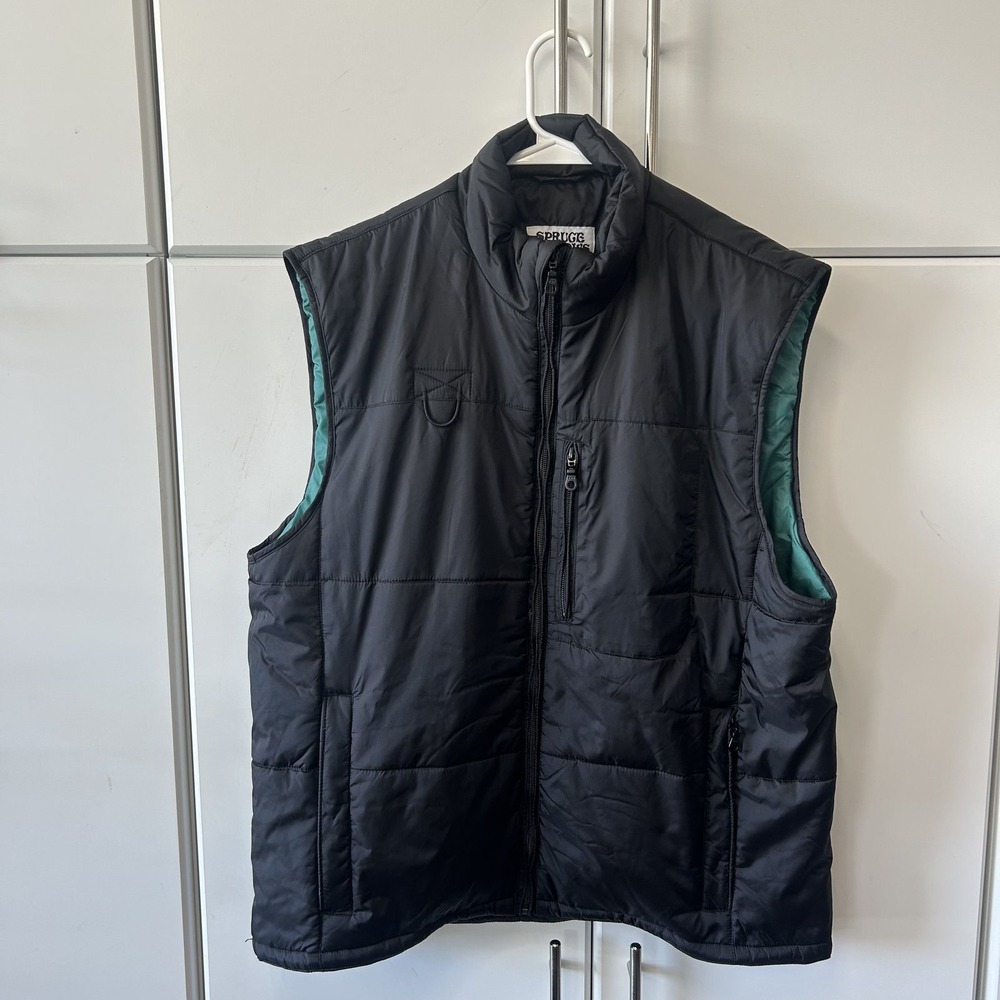 Spruce Meadows Mens Puffer Vest Black Teal Lining Insulated Full Zip Large